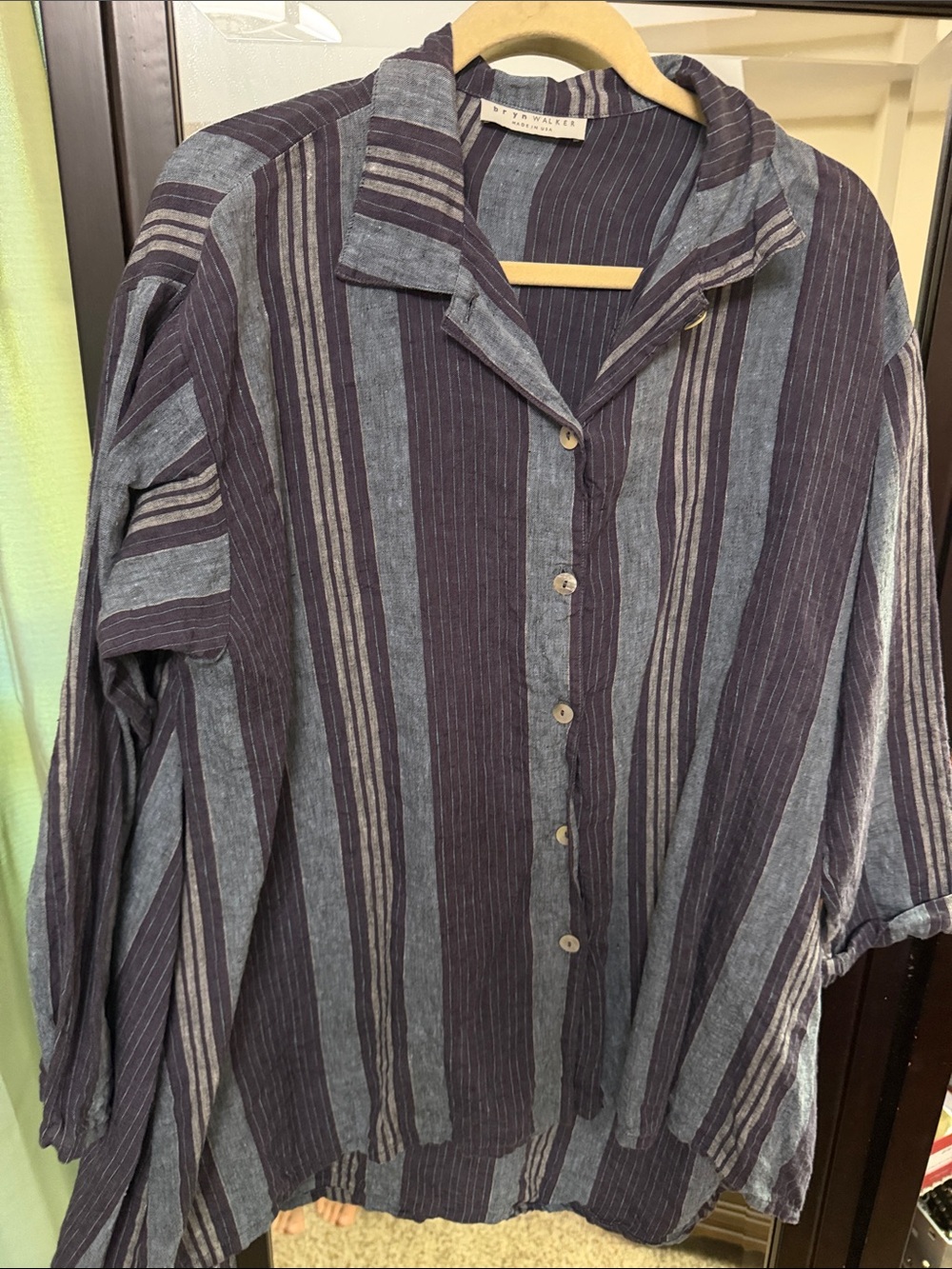 bryn Walker Navy and Gray Striped Button-Up Tunic